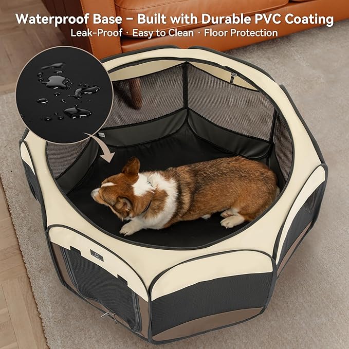 Portable Indoor Dog Playpen for Small Dogs & Puppies by A 4 Pet – 40.55" Pop-Up Soft Puppy Playpens with Bowl, Waterproof Floor, Calm Safe Space for Home, Travel & Daily Use