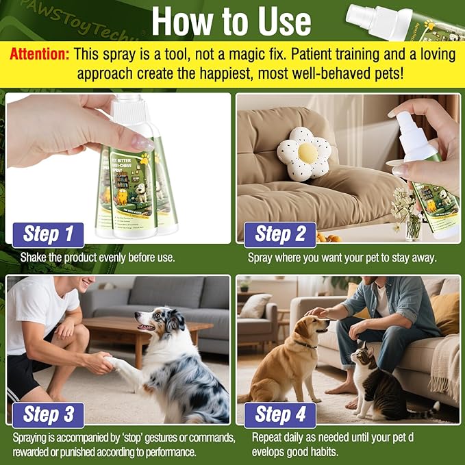 2PCS Anti-Chew Bitter Dog Spray, Stop Chewing and Licking, No Chew Spray for Dogs & Cats, Protect Furniture Shoes Belongings, Natural Pet Safe Formula, No Stain 3.38 fl oz (100 ml)