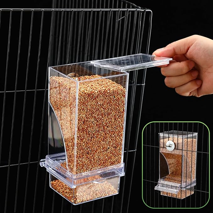 Yaomiao 4 Pcs No Mess Small Bird Feeders Automatic Parakeet Water Dispenser Clear Quail Feeder and Watered Cage Accessories for Small and Medium Parakeet Cockatiel Canary(Assorted,Transparent)