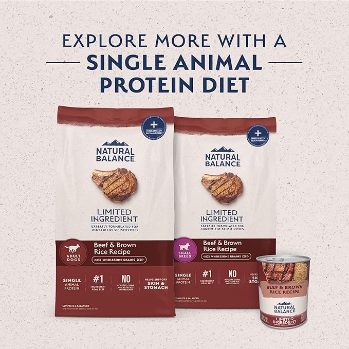 Natural Balance Limited Ingredient Adult Dry Dog Food with Healthy Grains, Beef & Brown Rice Recipe, 12 Pound (Pack of 1)
