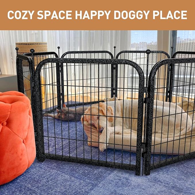 Metal Dog Playpen, 32" Inch Height 32Panels, Ideal Dog Fence for Large/Medium/Small Dogs Indoor & Outdoor Bliss, Perfect Dog Pen for Camping, Yard and RV | Black-Silver