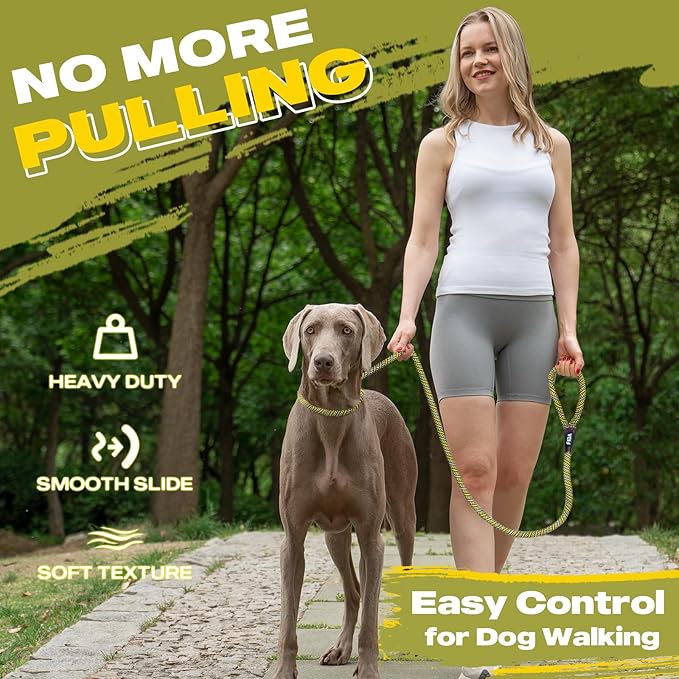 Fida Slip Leads for Dogs, 6 FT x 1/2" Dog Leash Heavy Duty Comfortable Strong Rope Lead for Large, Medium Dogs, No Pull Pet Training Leash with Highly Reflective,Yellow
