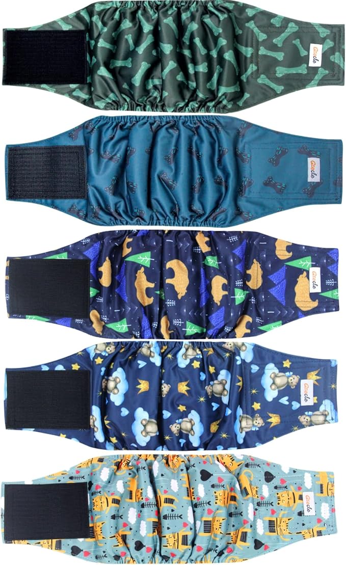 5 Pack Dog Diapers Male, Premium Belly Bands for Male Dogs, High Absorbing Male Dog Pee Wraps for Doggie in Incontinence or Excitable Urination and Training S
