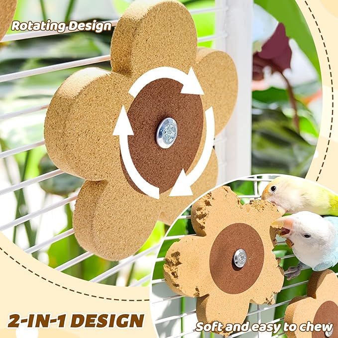 8 Pieces Bird Chew Toy, Natural Parrot Cork Foraging Training Toys for Relieve Boredom & Anxiety, Parrot Rotating Cork Chew Toy for Macaws, Conures, Budgies, Finches, Cockatiel