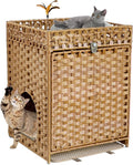 KOUSEI Handwoven Rattan Cat Litter Box Enclosure Furniture - Hidden Indoor Pet House with Door & Mat, Discreet Washroom Cabinet for Living Room and Bedroom, Natural