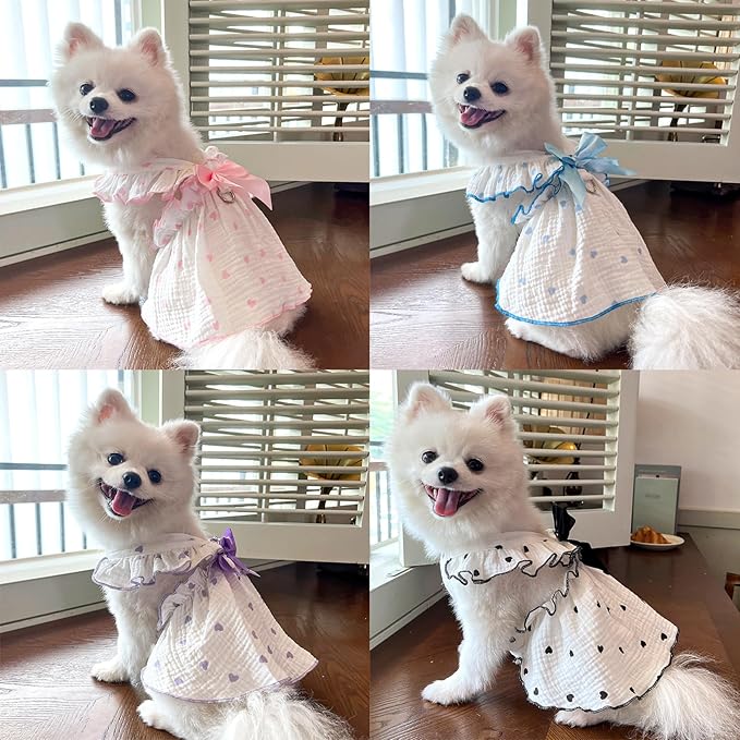 TAPBULL Dog Dresses, Fashionable Pet Dog Clothes with Heart Design, Cute Cat Birthday Dress Outfit (Pink/Red/Blue/Purple/Black 5-Pack), Small