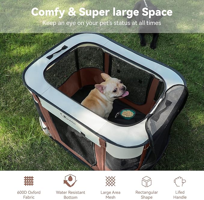 Dog Playpen,Cat Pet Puppy Pen,Portable Playpens for Dogs Indoor Outdoor Travel Camping Use,Foldable Dog Kennel Tent Crate for Rabbit Small Animals with Carrying Case (Brown, Medium)
