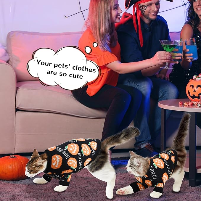 Pet Puppy Dog Halloween Sweater Cat Pumpkin Knitwear Clothes Costume with Cute Boo Pattern Halloween Sweater Coat for Kittens Small Dogs Cats XL