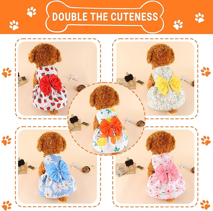 TAPBULL Dog Dresses, Fashionable Pet Dog Clothes, Cute Cat Birthday Dress Outfit (Orange/Red/Yellow/Blue/Pink 5-Pack), XX-Large