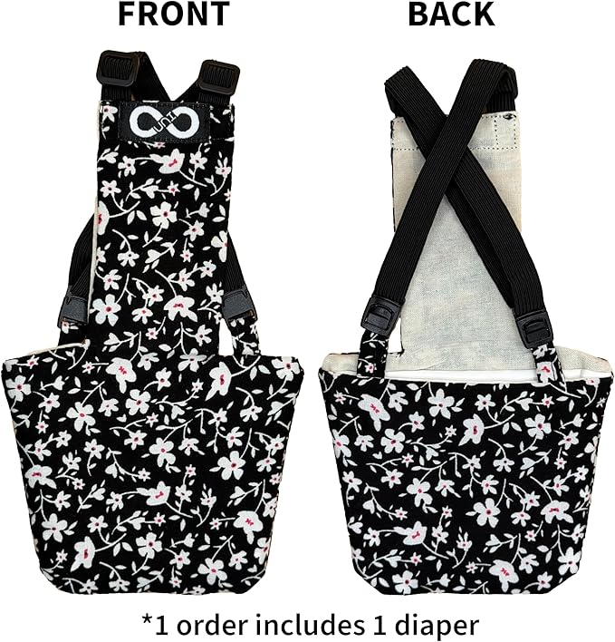 Chicken Diapers Duck Diaper Diaperalls for Hens, Roosters, Ducks, Ducklings - Reusable, Adjustable by Uni Infinity (Black Floral, Chicken Medium, 1, Count)