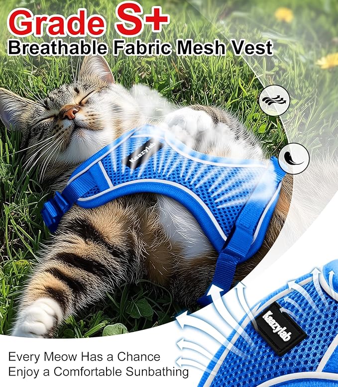 Cat Harness and Leash for Walking Escape Proof Soft Adjustable Cat Leash Breathable Comfortable Vest Easy to Wear Kitten Harness for Outdoor Travel Blue S