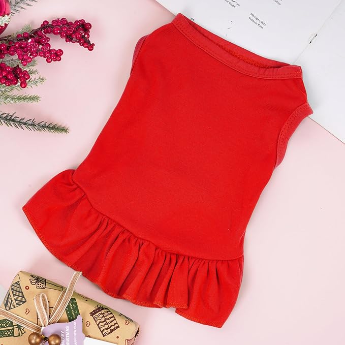 Dog Dresses Cat Skirt Solid Color Dog Clothes Summer Sleeveless Puppy Girl Clothes for Small Pet Dogs Cats (Red, Medium)