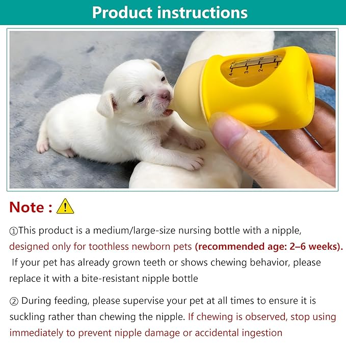 Puppy Nursing Bottle Medium/Large 80ml, Silicone Nipple Feeding Bottle for Newborn Puppies (2–6 Weeks), Pink