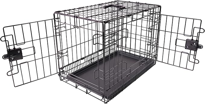 Amazon Basics Durable,Foldable Metal Wire Dog Crate with Tray, Double Door, 30 x 19 x 21 in, Black