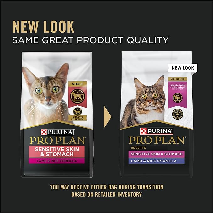 Purina Pro Plan Sensitive Skin and Stomach Cat Food, Lamb and Rice Formula - 22 lb. Bag