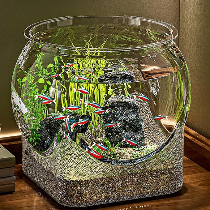Fish Bowl P-lastic, Clear Round Shatterproof Desktop Aquarium Betta Fish Bowl for Centerpiece Home Decor