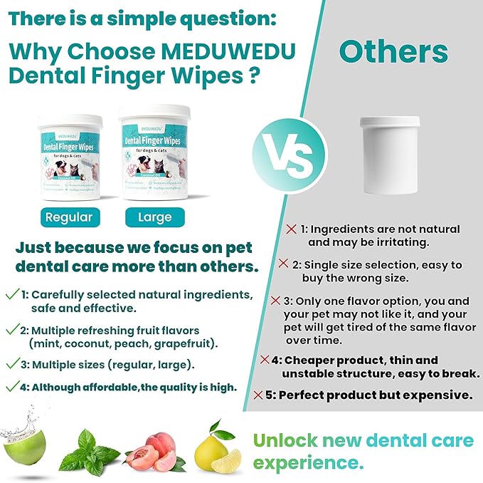 Dental Care Finger Wipes 60 Counts,Teeth Cleaning Finger Wipes for Dogs & Cats,Reduces Plaque & Freshens Breath, Mint Scent