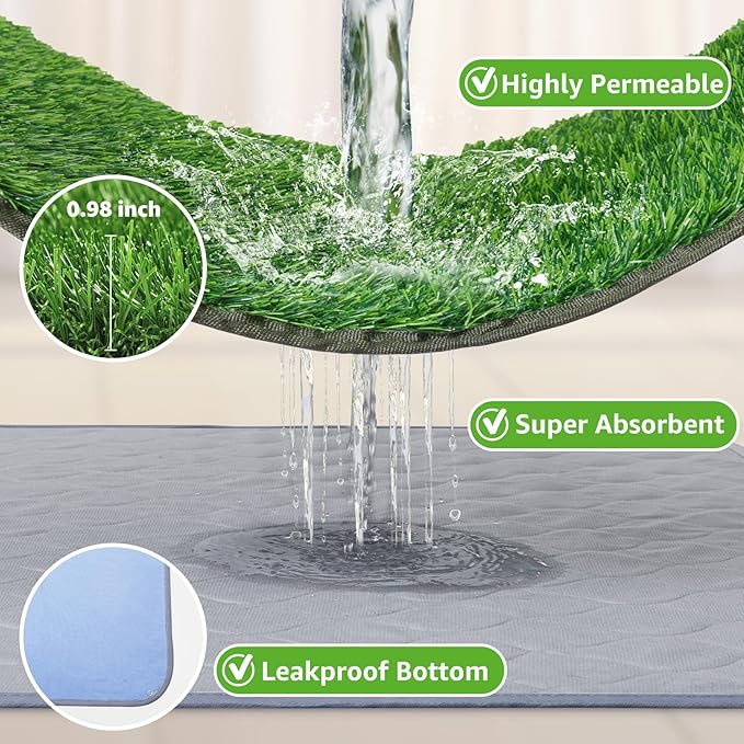 Dog Grass Mat with Pee Pad: Artificial Indoor Grass Potty Training Pads for Dogs Doggies Washable,Reusable Puppy Pads Leakproof on Outdoor Patio Balcony Apartment(39x31.49'')