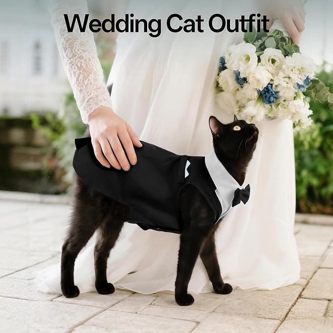 PUMYPOREITY Cat Tuxedo Suit Formal Wear with Bow Tie, Soft Skin-Friendly Cat Costumes for Cats Only, Elegant Outfit for Male Female Cats, Perfect for Wedding Birthday Photo Shoots, S, Black