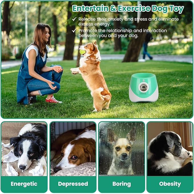 Automatic Ball Launcher for Dogs, Dog Ball Thrower Launcher Fetch Machine with 3 Adjustable Distance & 6 Tennis Balls (2 inch),Indoor Outdoor Interactive Puppy Pet Toy for Small to Medium Dogs
