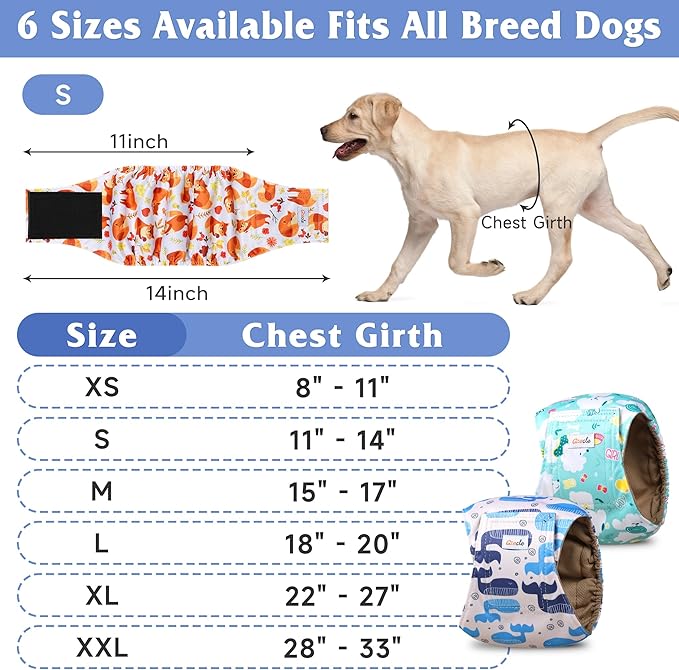 5 Pack Dog Diapers Male Reusable, Premium Belly Bands for Dogs, High Absorbing Male Dog Pee Wraps for Doggie in Incontinence or Excitable Urination,Squirrel XS