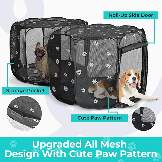 EighteenTek® 2-in-1 Cat Playpen, 58''Pop Up Dog Pet Playpen for Indoor Outdoor Cats Enclosed, Portable Pet Playpen, Kitten Puppy Foldable Play Pen Cat Dog Tent Crate Cage Kennel(S, 58" Lx29Wx17H)