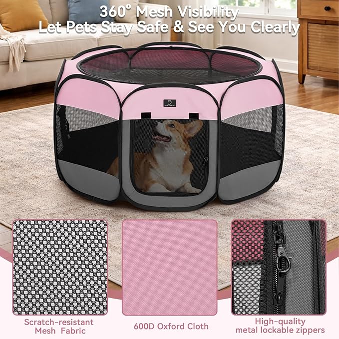 Portable Indoor Dog Playpen for Small Dogs & Puppies by A 4 Pet – 29.92" Pop-Up Soft Puppy Playpens with Bowl, Waterproof Floor, Calm Safe Space for Home, Travel & Daily Use