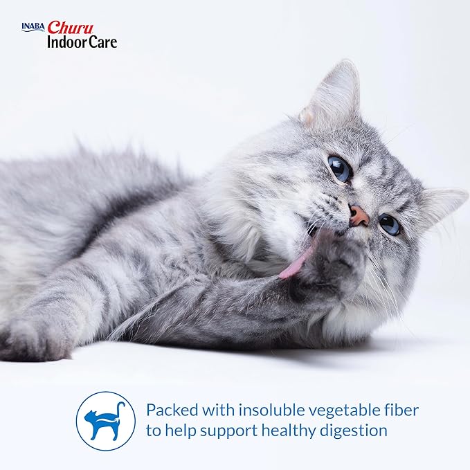 INABA Churu Indoor Care for Hairball Control, Functional Lickable Cat Treat with Taurine & Green Tea Extract, 0.5oz Each, 60 Tubes Total, Chicken & Seafood Variety