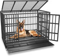 38 inch Heavy Duty Indestructible and Escape-Proof Dog Crate Cage Kennel for Large Dogs, High Anxiety Dog Crate with Removable Wire Trays and Wheels, Extra Large XL XXL, Black