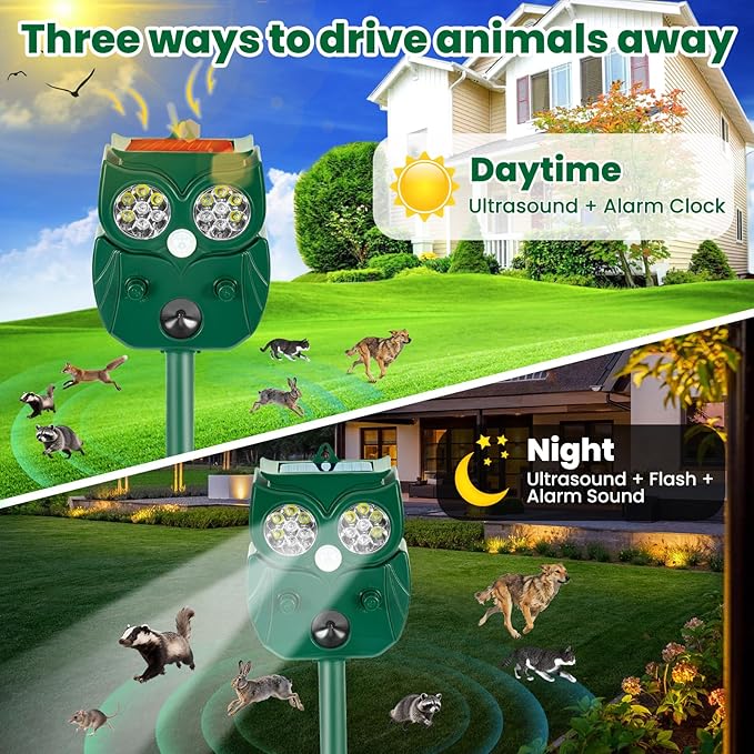 2 Pack Ultrasonic Animal Repellent Outdoor Deer Repellent Outdoor Solar Deer Repllent Devices Animal Deterrent Scare Raccoon, Cat, Rabbit, Dog