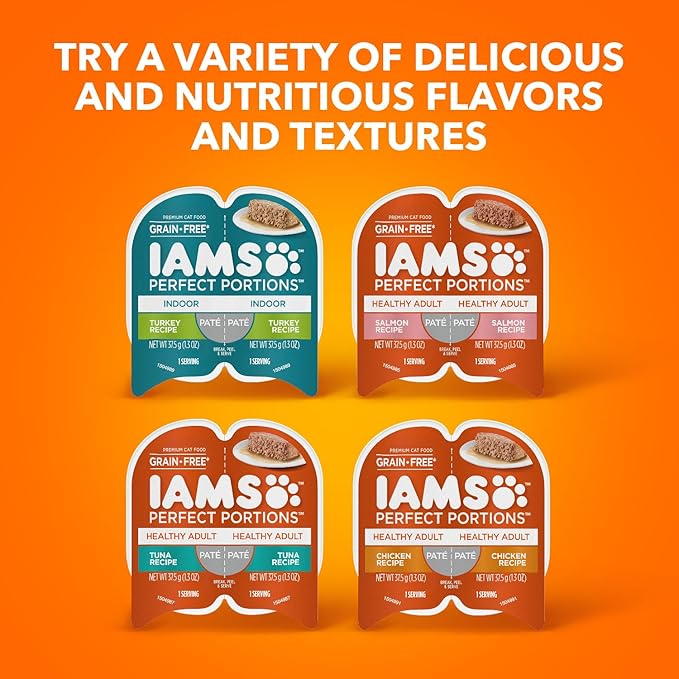 IAMS Perfect Portions Indoor Adult Wet Cat Food Cuts in Gravy,Chicken Recipe,2.6 oz. Easy Peel Twin-Pack Trays (,48 Servings),24 Count (Pack of 2)