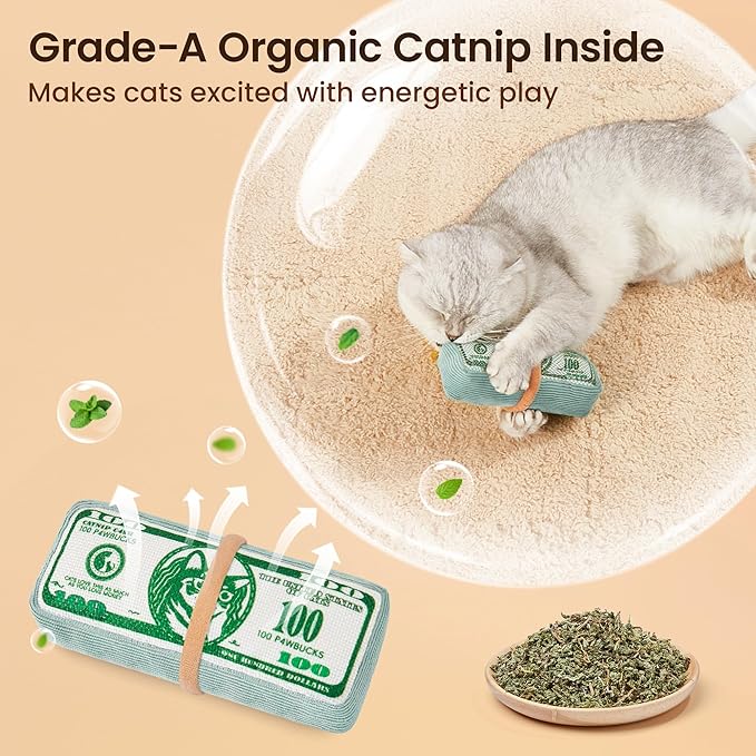 Potaroma Cat Toys US-Dollar Catnip Crinkly Sound Toy, Mesh Fabric for Teeth Cleaning, Interactive Kicker Toys for Indoor Kitten Exercise 6.0 Inches for All Breeds