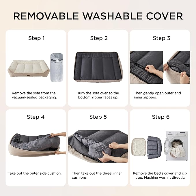 Bedsure SupportMax Orthopedic Dog Beds Large Sized Dog - Extra Thick Supportive Large Dogs Bed with Waterproof Washable Cover, L Plus Comfort Pet Sofa with Soft Sherpa and Nonskid Bottom, Grey, 38"