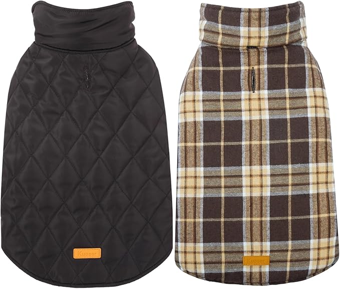 Kuoser Waterproof Dog Coat, Reversible Dog Jacket for Large Dogs, Adjustable Durable Doggie Winter Coat for Groowing Puppies Warm Puppy Cold Weather Apparel, New Brown L