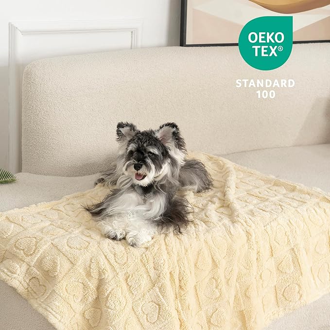 gogobunny Calming Plush Dog Cat Blanket 300GSM Coral Fleece, Ultra-Soft Machine Washable Pet Bedding for Small Medium Dogs Cats Puppies Kittens (Beige, 60x80)