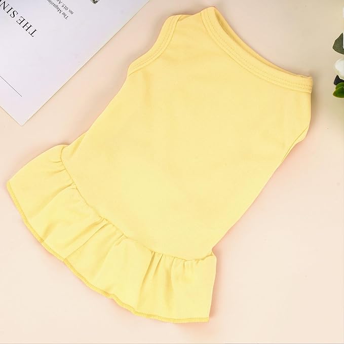 Dog Dresses Cat Skirt Solid Color Dog Clothes Summer Sleeveless Puppy Girl Clothes for Small Pet Dogs Cats (Yellow, Small)