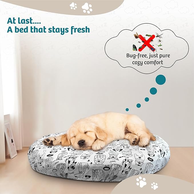 Round Dog Bed Covers Replacement Washable, Dog Bed Washable Cover, for All Shapes (Small (Up to 27″), Doodle Dogs)