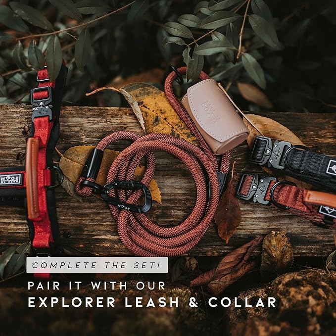 MADE TO ROAM Premium Explorer Harness - Y-Shaped Dog Harness with Adjustable Durable Nylon, Soft Padding, Metal Buckles and Leather Handle for Small, Medium, Large Dogs (Vermont Weekends, Size 6)