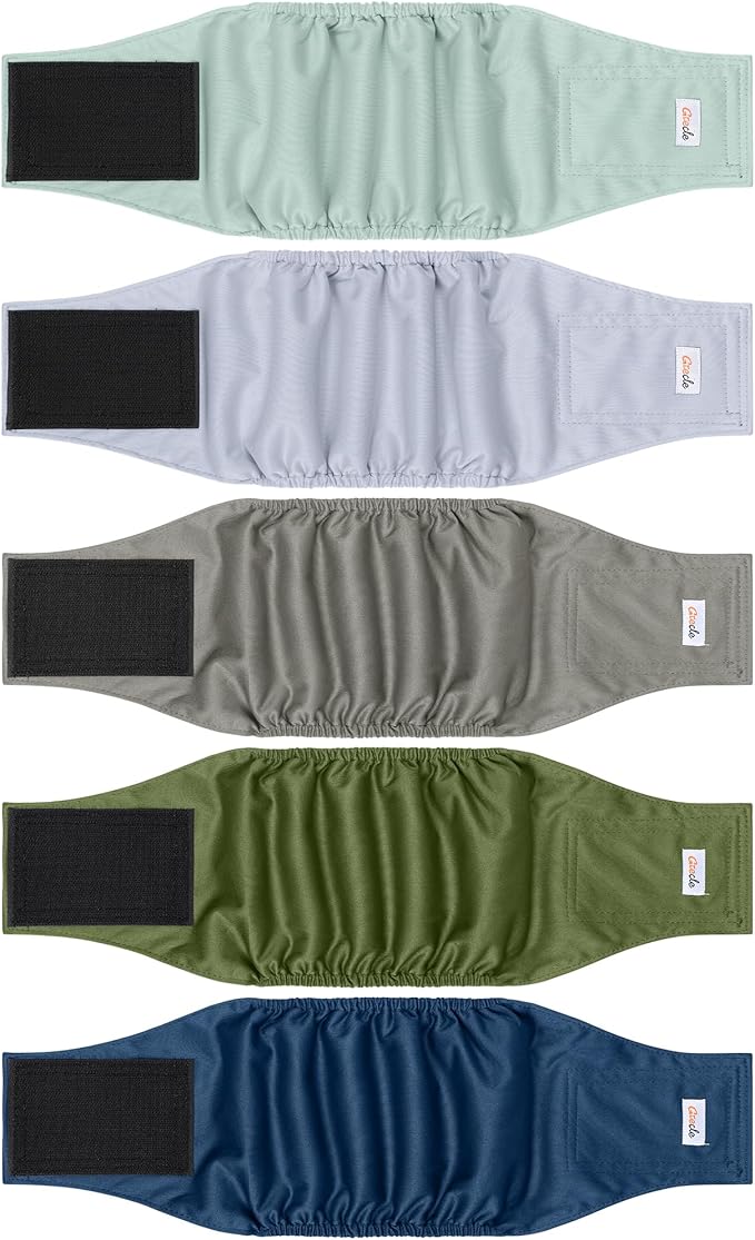 5 Pack Dog Diapers Male Reusable, Premium Belly Bands for Dogs, High Absorbing Male Dog Pee Wraps for Doggie in Incontinence or Excitable Urination Green S