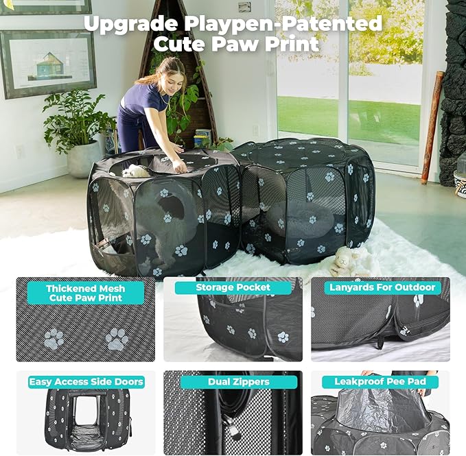 2-in-1 Cat Playpen with Pee Pad, 72''Pop Up Dog Pet Playpen for Indoor Outdoor Cats Enclosed, Portable Pet Playpen, Kitten Puppy Foldable Play Pen Cat Dog Tent Crate Cage Kennel(M, 72" Lx36Wx24H)