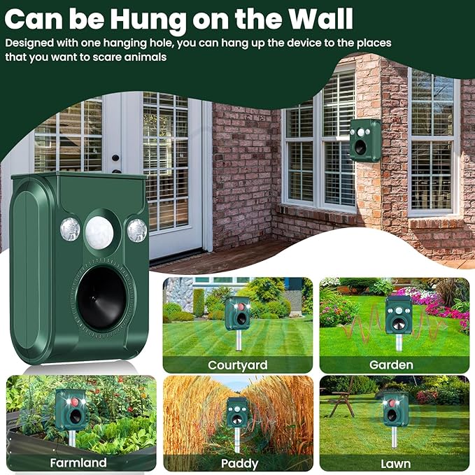 Cat Repellent Outdoor, Solar Ultrasonic Animal Repeller with Motion Sensor Waterproof Deer Repellent Devices Skunk Raccoon Squirrel Dog Cat Deterrent Outdoor for Garden Yard