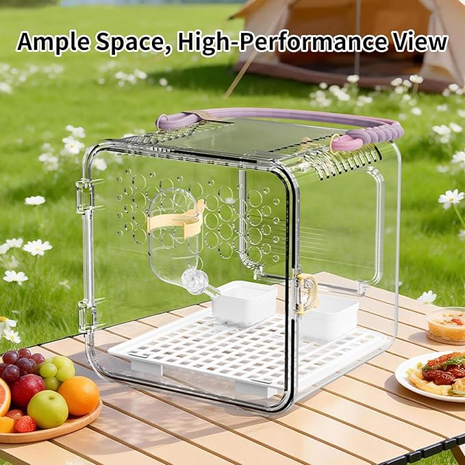Transparent Bird Carrier Cage, 20x18x19cm Nylon PET Portable Breathable Parrot Cage Flying Squirrel Carrier Travel Bag for Outdoor, Home, Pet Store, Vet Visit, Hiking, Camping