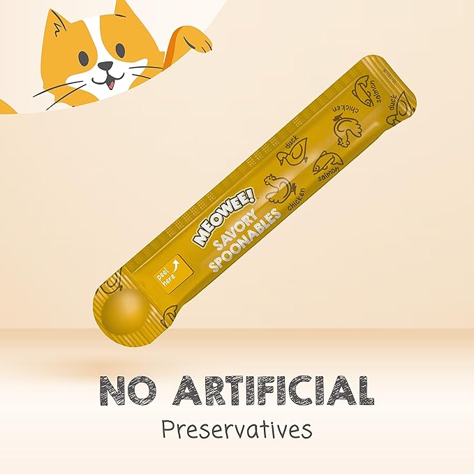 Savory Spoonables with Real Chicken, Salmon and Duck for Cats, 8 Count, Treat Your Cat to Triple Flavor Squeezable Lickable Wet Treats with Built-in Spoon for Less Mess (Pack of 2)