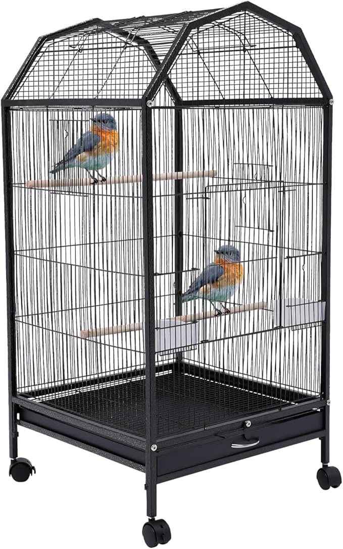 Extra Large Bird Cage, 18.11 * 39.9" Metal Pet Bird Flight Cage Parakeet Bird Cage with Stand Pet House for Conure Canary Parekette Macaw Finch Cockatoo Budgie Cockatiels Parrot, Black