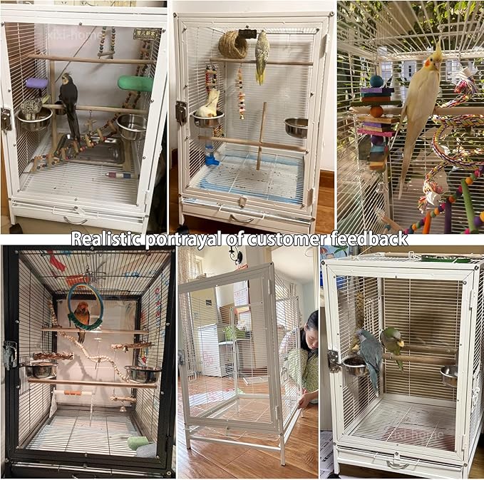 xixi-home Parrot Cage,Metal Bird Cage Ornamental Cage -with Play Top and Wheel,Large Birdcage Flight Cages for Outdoors for Parakeet,Lovebirds,Cockatiels(Type A - White)