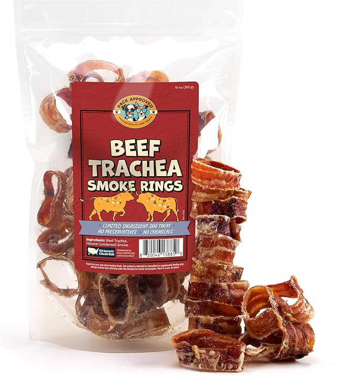 Beef Trachea for Dogs Smoke Rings - Natural Dog Chews Rawhide Free - Rich in Glucosamine Chondroitin for Joint Support, Mobility, & Training - Crunchy Dog Trachea Treats - (10 oz)