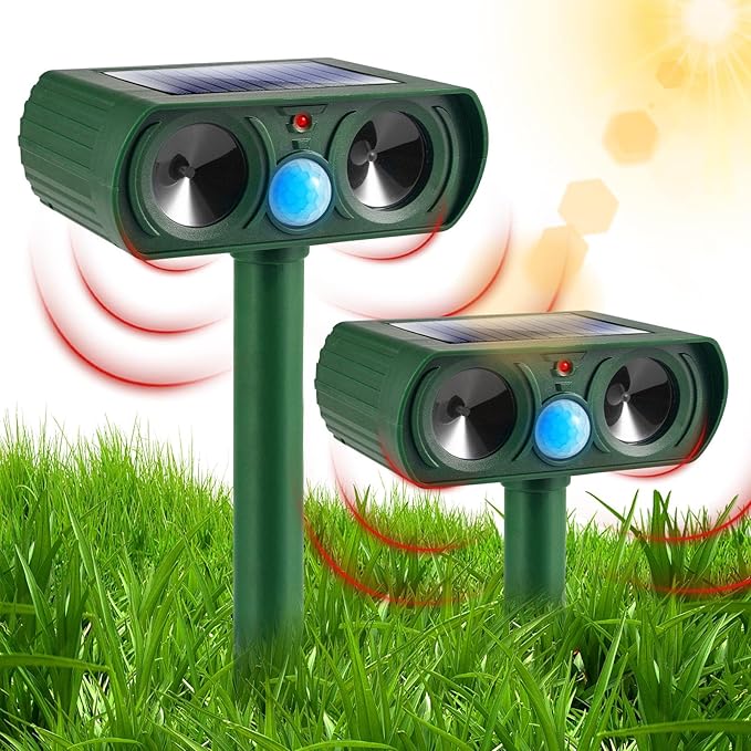 Solar Ultrasonic Animal Repeller Outdoor Deer Repellent Devices with Motion Sensor Waterproof Animal Deterrent Devices to Scare Cat Dog Squirrel Rabbit Raccoon Skunk Repellent for Yard Garden Lawn