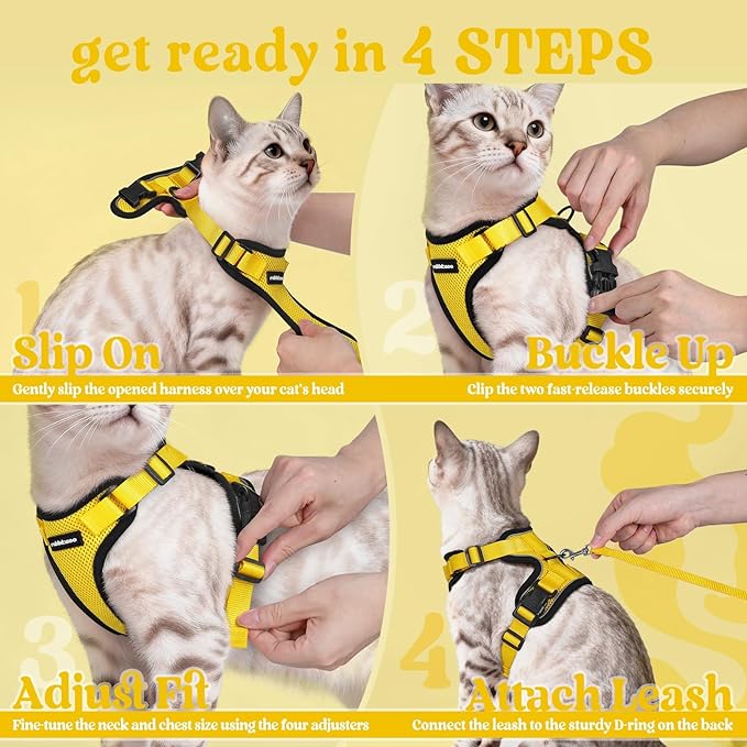 rabbitgoo Cat Harness and Leash for Walking, Escape Proof Soft Adjustable Vest Harnesses for Cats, Easy Control Breathable Reflective Strips Jacket, Yellow, XS