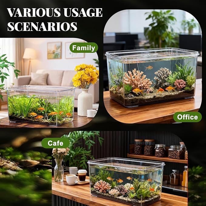 Geelin 1.5 Gallon Plastic Fish Tank Large Bowl Shatterproof with Crystal Clear Clarity for Terrarium, Flower Vase Centerpiece Gift for Fish Lovers (Square)