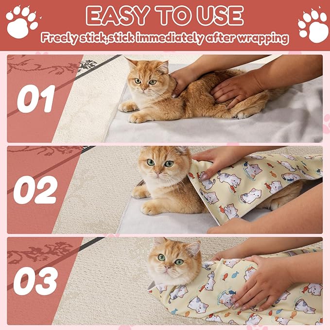 29.5" Cat Grooming Wrap,cat wrap for Cutting Nails,Self-Adhesive cat Swaddle wrap cat Restraint cat wrap Blanket for Medicine, Nail Clipping, Teeth Brushing,White Guitar(Within 16lbs)